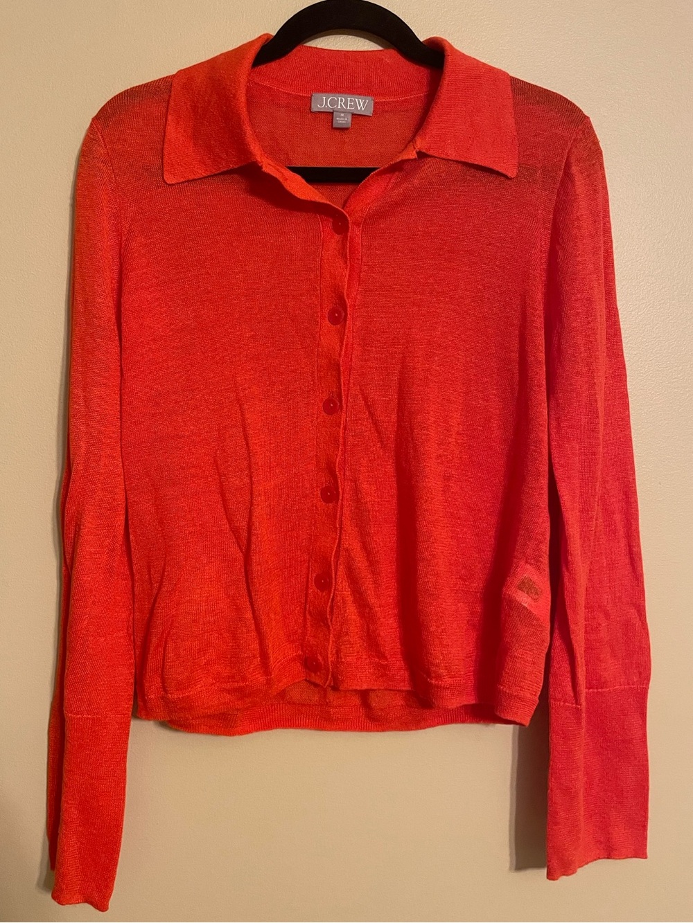 J.Crew Collar button Sweater linen poppy Orange Lightweight sweater size medium